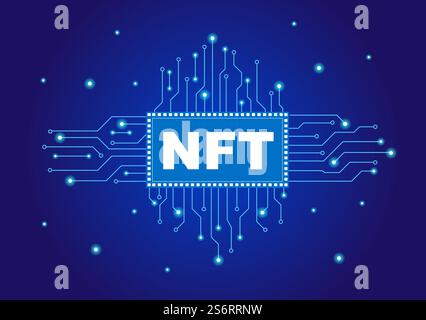 NFT nicht fungible Token Crypto Art der Umwandlung in ein digitales Netzwerk mit Coin Servern für Banner oder Poster in flacher Hintergrundgrafik Stock Vektor