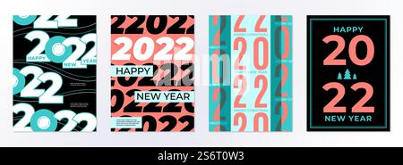 Poster 2022 Design. Happy New 22 Year, Kalender Cover Vorlage. Branding-Geschäftsbroschüren, minimale Grußkarten mit Zahlen, die kürzlich Vektorsatz verwendet wurden. Kalender 2022 Begrüßung für Party Event. Poster 2022 Design. Happy New 22 Year, Kalender Cover Vorlage. Branding-Geschäftsbroschüren, minimale Grußkarten mit Zahlen, die kürzlich Vektorsatz verwendet wurden Stock Vektor