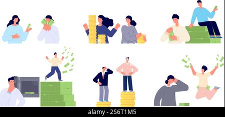 Lohnungleichheit. Frau, Mann, Gehaltslücke, Firmenarbeit. Geschäftsfrauen vergleichen Bezahlung. Einkommen Münzen Geld, Flat Finance Growth Vector Set. Illustration Ungleichheit Lohndiskriminierung, Gehaltsdifferenz. Lohnungleichheit. Frau, Mann, Gehaltslücke, Firmenarbeit. Geschäftsfrauen vergleichen Bezahlung. Einkommen Münzen Geld, Flat Finance Wachstum Ätzer Vektor Set Stock Vektor