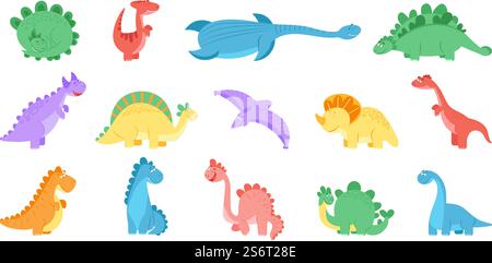 Lustige Dinosaurier. Farbenfrohes Dinosauriermuster, süßer Dino für Kinder. Isolierte prähistorische Zeichentricktiere. Mädchen Jungen stegosaurus anständige Vektorfiguren. Illustration Dinosaurier und tyrannosaurus. Lustige Dinosaurier. Farbenfrohes Dinosauriermuster, süßer Dino für Kinder. Isolierte prähistorische Zeichentricktiere. Mädchen Jungen stegosaurus anständige Vektorfiguren Stock Vektor