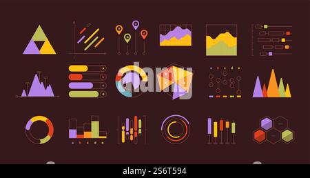 Infografik-Elemente. Geschäftsvorlagen der ui-Sammlung Flussdiagramme Kreisdiagramme Info-Berichte Trennzeichen grell Infografiken Vektorsatz. Farbiges Diagramm und Infografik für Marketing. Infografik-Elemente. Geschäftsvorlagen der ui-Sammlung Flussdiagramme Kreisdiagramme Info-Berichte Trennzeichen grell Infografiken Vektorsatz Stock Vektor