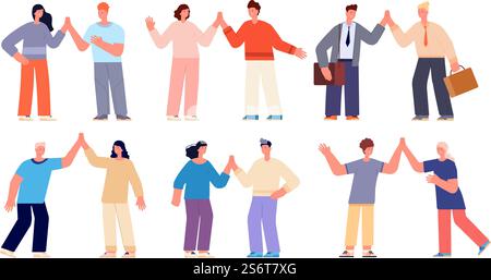 People High 5. Freundschaft, Cartoon-Frauen klatschen in die Hände. Fröhliche Freunde Gesten, Geschäftsfeiern. People Claps utter Vektorsatz. Illustration Freundschaft Teamwork, Support High Five. People High 5. Freundschaft, Cartoon-Frauen klatschen in die Hände. Fröhliche Freunde Gesten, Geschäft feiert Erfolg. People Claps utter Vektorsatz Stock Vektor