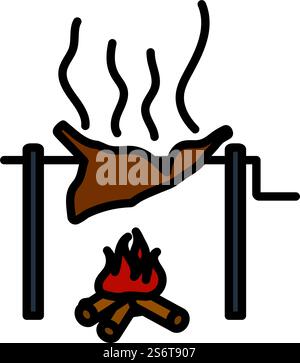 Symbol Für Das Braten Von Fleisch. Editierbare Fett Formatigte Kontur Mit Farbfüllungsdesign. Vektorgrafik. Stock Vektor