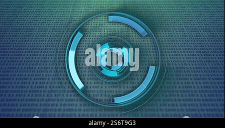 Digitaler Binärcode-Hintergrund mit rotierendem blauem Kreisbild Stockfoto