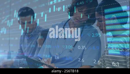 Medizinische Daten und statistische Bilder über medizinisches Fachpersonal, das im Krankenhaus arbeitet Stockfoto