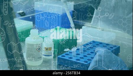 Bild mathematischer Gleichungen über birassische Wissenschaftlerinnen im Labor Stockfoto