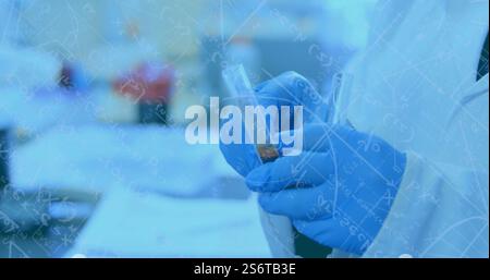 Bild mathematischer Gleichungen über birassische Wissenschaftlerinnen im Labor Stockfoto