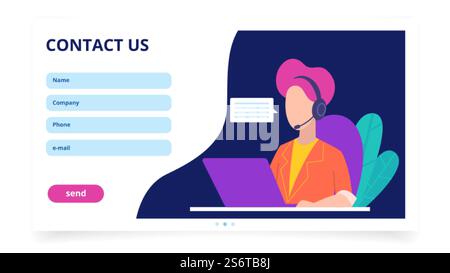 Kontaktformular. Webbanner, Feedback-Landingpage für die Website. Online-Support-Vektorvorlage. Abbildung Web-Feedback-Seite, Internet-Online-Betreiber. Kontaktformular. Webbanner, Feedback-Landingpage für die Website. Online-Support-Vektorvorlage Stock Vektor