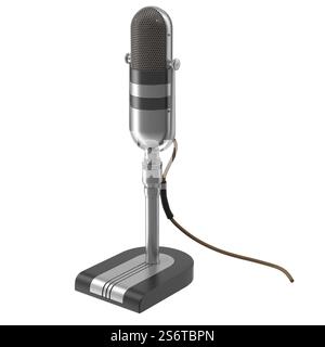 Vintage-Mikrofonrender , Dies ist ein 3D gerendertes computergeneriertes Bild. Isoliert auf weiß Stockfoto