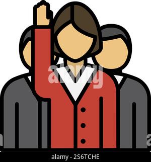 Stimmberechtigte Dame Mit Männern Hinter Symbol. Editierbare Fett Formatigte Kontur Mit Farbfüllungsdesign. Vektorgrafik. Stock Vektor