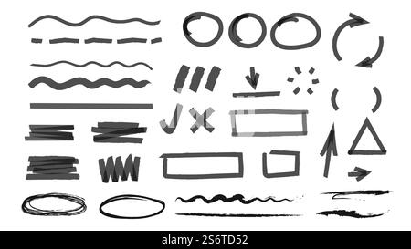 Markierungslinien und Teilstriche. Bleistift, Textmarker. Zeichnen von Business-Diagrammen Vektorelemente, Pfeile und Linien. Markieren Sie die Markierung, markieren Sie die Markierung, und unterstreichen Sie die einfache Abbildung. Markierungslinien und Teilstriche. Bleistift, Textmarker. Zeichnen von Business-Diagrammen Vektorelemente, Pfeile und Linien Stock Vektor