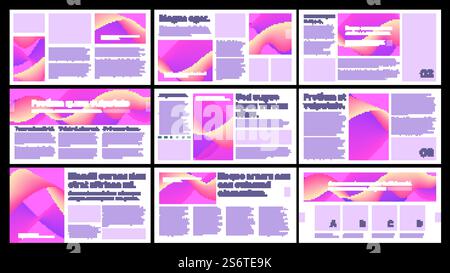 Geschäftsvorlagen. Flyer- und Zeitschriftenseiten Medienpräsentationslayout Hintergründe mit Titeln und Text grell Vektor Business Set. Illustration Marketing Magazin Buch Flyer. Geschäftsvorlagen. Flyer- und Zeitschriftenseiten Medienpräsentationslayout Hintergründe mit Titeln und Text grell Vektor Business Set Stock Vektor