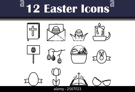 Ostersymbol-Set. Editierbare Fett Formatigte Kontur Mit Farbfüllungsdesign. Vektorgrafik. Stock Vektor