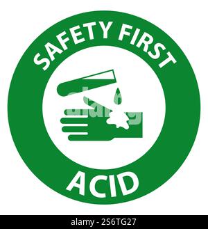 Etikett „Acid Safety First“ auf weißem Hintergrund Stock Vektor