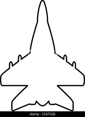 Jet Flugzeug Jagdflugzeug reaktive Verfolgung Militär Kontur Umrisslinie Symbol Schwarz Farbe Vektor Illustration Bild dünn flach Stil einfach. Jet Flugzeug Jagdflugzeug reaktive Verfolgung militärische Kontur Umrisslinie Symbol schwarze Farbe Vektor Illustration Bild dünn flach Stil Stock Vektor