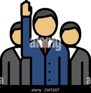 Voting Man With Men Behind Icon. Editierbare Fett Formatigte Kontur Mit Farbfüllungsdesign. Vektorgrafik. Stock Vektor