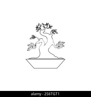 Orientalische Bonsai-Kunst, japanischer Mini kleine Pflanze Baum auf Topf Silhouette Logo Design Vektor Stock Vektor