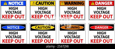 Warnhinweis Hochspannungs-Warnschild Auf Weißem Hintergrund Stock Vektor