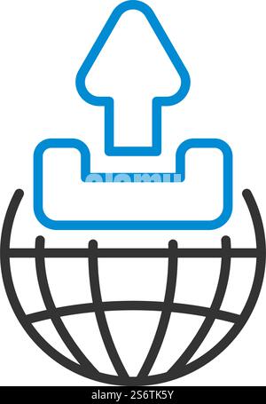 Globus Mit Symbol Zum Hochladen. Editierbare Fett Formatigte Kontur Mit Farbfüllungsdesign. Vektorgrafik. Stock Vektor
