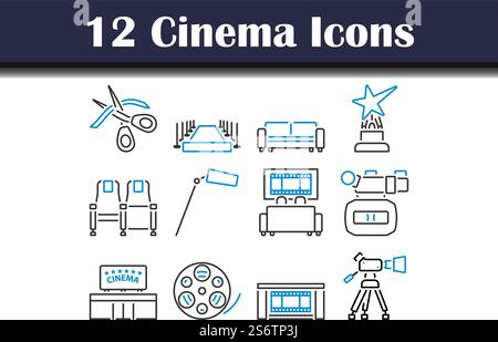 Cinema Icon Set. Editierbare Fett Formatigte Kontur Mit Farbfüllungsdesign. Vektorgrafik. Stock Vektor