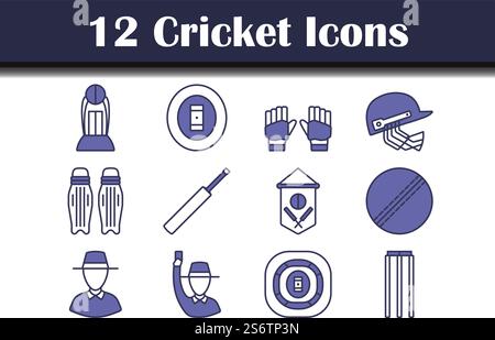 Cricket-Icon-Set. Editierbare Fett Formatigte Kontur Mit Farbfüllungsdesign. Vektorgrafik. Stock Vektor