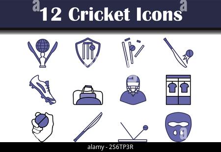 Cricket-Icon-Set. Editierbare Fett Formatigte Kontur Mit Farbfüllungsdesign. Vektorgrafik. Stock Vektor