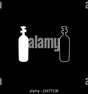 Gasflasche Ballon Set Symbol weiß Farbe Vektor Illustration Bild einfache Vollfüllung Kontur Linie dünn flach Stil. Gasflasche Ballon Set Symbol weiß Farbe Vektor Illustration Bild Vollflächig füllen Kontur Linie dünn flach Stil Stock Vektor
