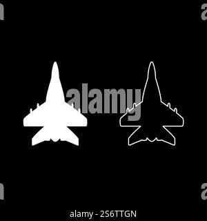 Jet Flugzeug Kampfflugzeug reaktive Verfolgung Militär Set Icon weiß Farbe Vektor Illustration Bild einfache Vollfüllung Umrisslinie dünne flache Art. Jet Flugzeug Kampfflugzeug reaktive Verfolgung Militär Set Icon weiß Farbe Vektor Illustration Bild Solid füllen Umrisslinie dünne flache Art Stock Vektor