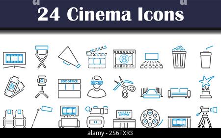 Cinema Icon Set. Editierbare Fett Formatigte Kontur Mit Farbfüllungsdesign. Vektorgrafik. Stock Vektor