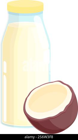 Kokosnussmilchflasche Icon Cartoonvektor. Gemüsemilch. Vegetarisches Getränk. Kokosnussmilchflasche Icon Cartoonvektor. Gemüsemilch Stock Vektor