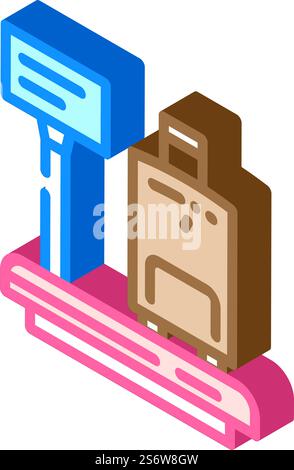 Skaliert isometrische Symbolvektoren für Flughafenausrüstung. Schild für Flughafenausrüstung. Isolierte Symboldarstellung. Skaliert Flughafenausrüstung isometrische Symbolvektorillustration Stock Vektor