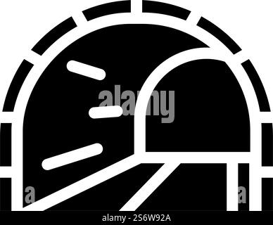 Tunnel mit Eisenbahnglyphen-Symbol-Vektor. Tunnel mit Eisenbahnschild. Schwarze Abbildung des isolierten Kontursymbols. Tunnel mit Eisenbahnglyphe Symbol Vektor Illustration Stock Vektor