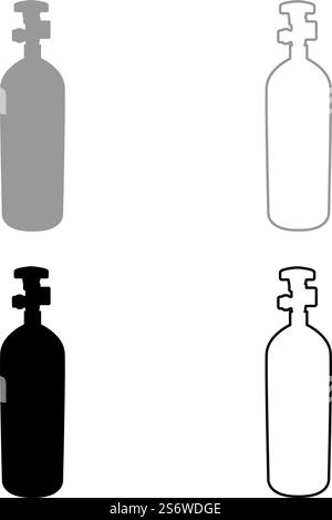 Gasflasche Ballon Set Symbol grau schwarz Farbe Vektor Illustration Bild einfache Vollfüllung Kontur Linie dünn flach Stil. Gasflasche Ballon Set Symbol grau schwarz Farbe Vektor Illustration Bild Vollflächig füllen Kontur Linie dünn flach Stil Stock Vektor