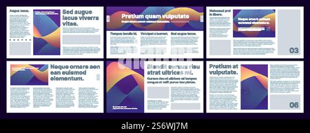 Unternehmenspräsentation. Medienpräsentationsseiten Layout Flyer Vorlagen für Druckentwurfprojekt grelle Vektorillustration mit Platz für persönlichen Text. Packungsbeilage und Zeitschrift. Unternehmenspräsentation. Medienpräsentationsseiten Layout Flyer Vorlagen für Druckentwurfprojekt grelle Vektorillustration mit Platz für persönlichen Text Stock Vektor