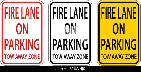 Schild „Fire Lane No Parking Tow Away Zone“ Auf Weißem Hintergrund Stock Vektor