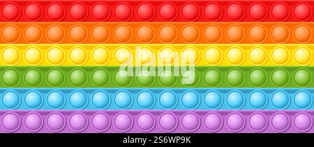 Nahtloses Blasenmuster. Rainbow Pop it zappelndes Spielzeug, einfacher Anti-Stress-Hintergrund. Farbenfrohe Blasen, trendiges Spiel neue Vektor-Textur. Illustration der Silikon-Pop-it-Fidget-Sammlung. Nahtloses Blasenmuster. Rainbow Pop it zappelndes Spielzeug, einfacher Anti-Stress-Hintergrund. Farbenfrohe Blasen, trendiges Spiel neue Vektor-Textur Stock Vektor