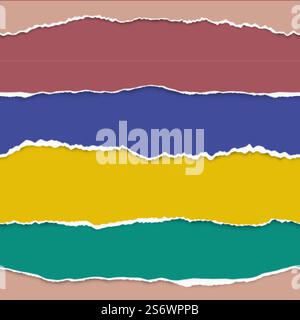 Gerissene Papierkanten nahtlose Ränder. Bunte Seiten, Papierstreifen für Webbanner, Werbeplakate, persönliche Karten und Einladungen. Vektorelemente der Blätter reinigen. Abbildung: Zerrissenes Muster. Gerissene Papierkanten nahtlose Ränder. Bunte Seiten, Papierstreifen für Webbanner, Werbeplakate, persönliche Karten und Einladungsdesign. Vektorelemente der Blätter reinigen Stock Vektor