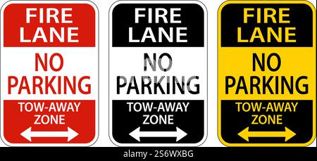 Schild „Fire Lane No Parking Tow Away Zone“ Auf Weißem Hintergrund Stock Vektor