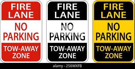 Schild „Fire Lane No Parking Tow Away Zone“ Auf Weißem Hintergrund Stock Vektor