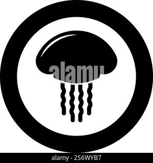 Quallen-Symbol im Kreis rund schwarz Farbe Vektor Illustration Bild einfarbig Umriss Stil einfach. Quallen-Symbol im Kreis rund schwarz Farbe Vektor Illustration Bild einfarbig Umrissstil Stock Vektor
