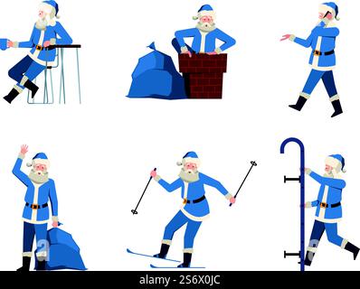 Weihnachtsmann-Charaktere. Weihnachten lustige Klauseln in authentischer roter Kleidung in verschiedenen Posen grell Vektor santa. Illustration des Charakters claus zu weihnachten. Weihnachtsmann-Charaktere. Weihnachten lustige Klauseln in authentischer roter Kleidung in verschiedenen Posen grell Vektor santa Stock Vektor