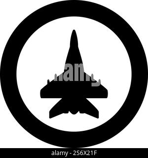 Jet Flugzeug Jagd Militär Icon im Kreis rund schwarz Farbe Vektor Illustration Bild solide Umriss Stil einfach. Jet Flugzeug Jagdflugzeug reaktive Verfolgung Militär Ikone im Kreis Runde schwarze Farbe Vektor Illustration Bild solide Umrissstil Stock Vektor