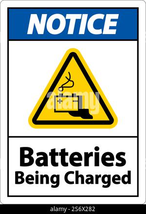 Hinweis: Batterien Werden Geladen, Schild Auf Weißem Hintergrund Stock Vektor