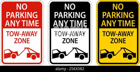 „No Parking Any Time Tow Away Zone“-Schild Auf Weißem Hintergrund Stock Vektor