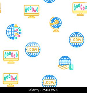 Globalization Worldwide Business Vektor Nahtlose Muster Farblinie Illustration. Globalization Worldwide Business Icons Set Vector Stock Vektor