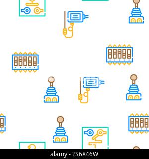 Schalter Elektrizität Zubehör Vektor Nahtlose Muster Farblinie Illustration. Schalter Elektrizität Zubehör Symbole Set Vektor Stock Vektor