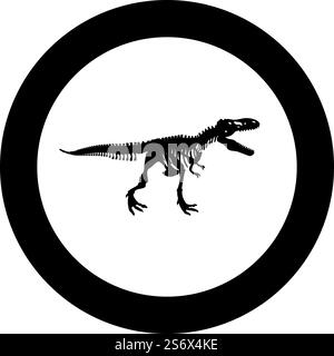 Dinosaurier Skelett tyrannosaurus rex Knochen Silhouetten Icon im Kreis rund schwarz Farbe Vektor Illustration Bild einfarbig Umriss Stil einfach. Dinosaurier Skelett tyrannosaurus rex Knochen Silhouetten Icon im Kreis rund schwarz Farbe Vektor Illustration Bild Solid Umriss Stil Stock Vektor