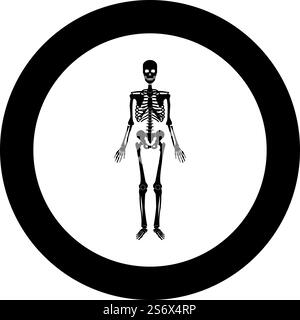 Skelett menschliches Symbol im Kreis rund schwarz Farbe Vektor Illustration Bild einfarbig Umriss Stil einfach. Skelett menschliches Symbol im Kreis rund schwarz Farbe Vektor Illustration Bild einfarbig Umrissstil Stock Vektor