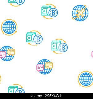 Globalization Worldwide Business Vektor Nahtlose Muster Farblinie Illustration. Globalization Worldwide Business Icons Set Vector Stock Vektor