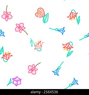 Blume Natürliche Aromatische Pflanze Vektor Nahtlose Muster Farbe Linie Illustration. Blume Natürliche Aromatische Pflanze Symbole Set Vektor Stock Vektor